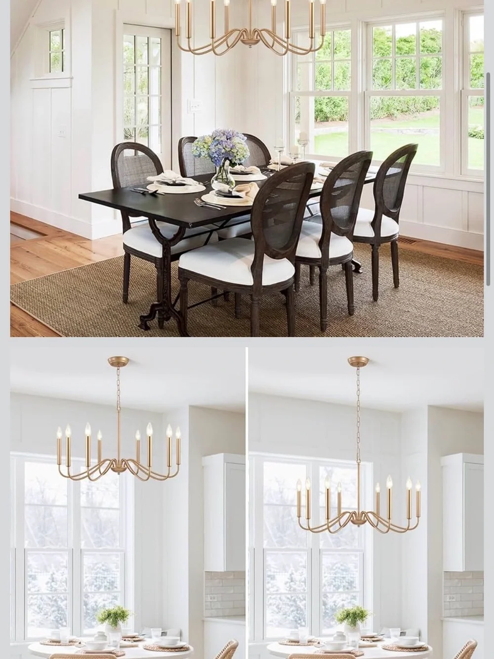 Antique Gold Farmhouse Chandelier, 8 Light Rustic Lighting Fixture Modern